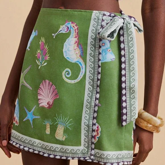 Green Boho Women's Marine Life Print Casual Skirt - Picture 1 of 6